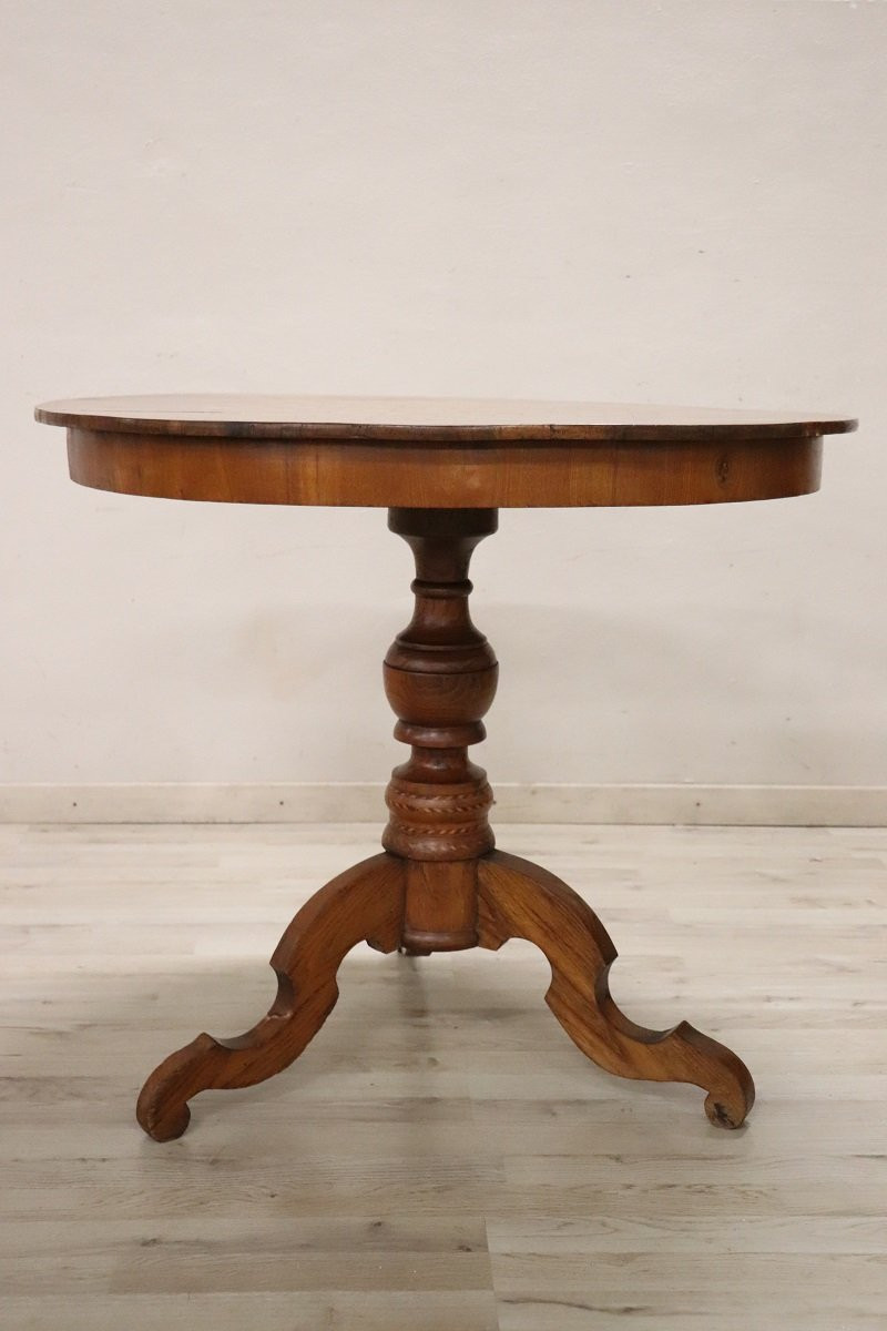 Table ronde ancienne en noyer incrusté, Italie, milieu du XIXe siècle-photo-2
