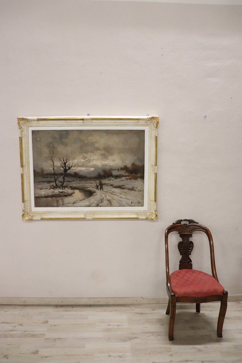 Oil Painting On Canvas, Winter Landscape, Signed Karpoff-photo-2