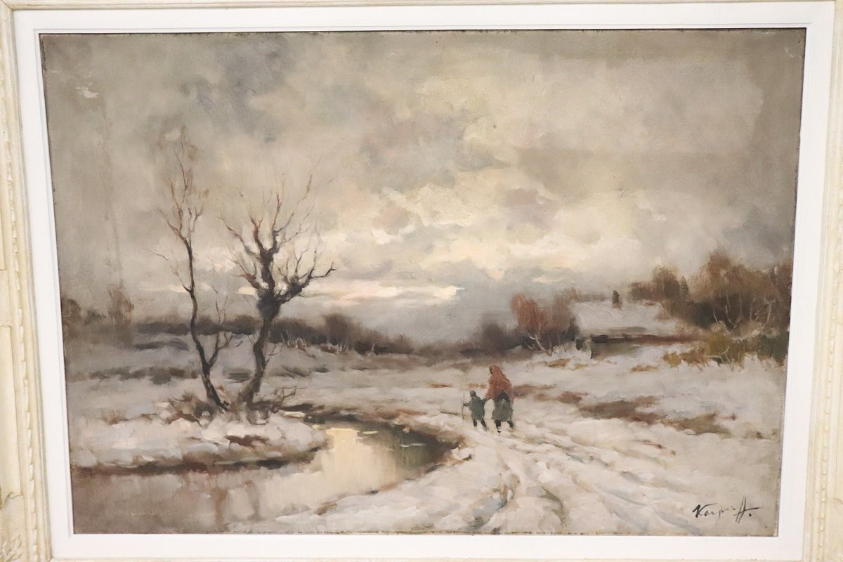 Oil Painting On Canvas, Winter Landscape, Signed Karpoff-photo-7