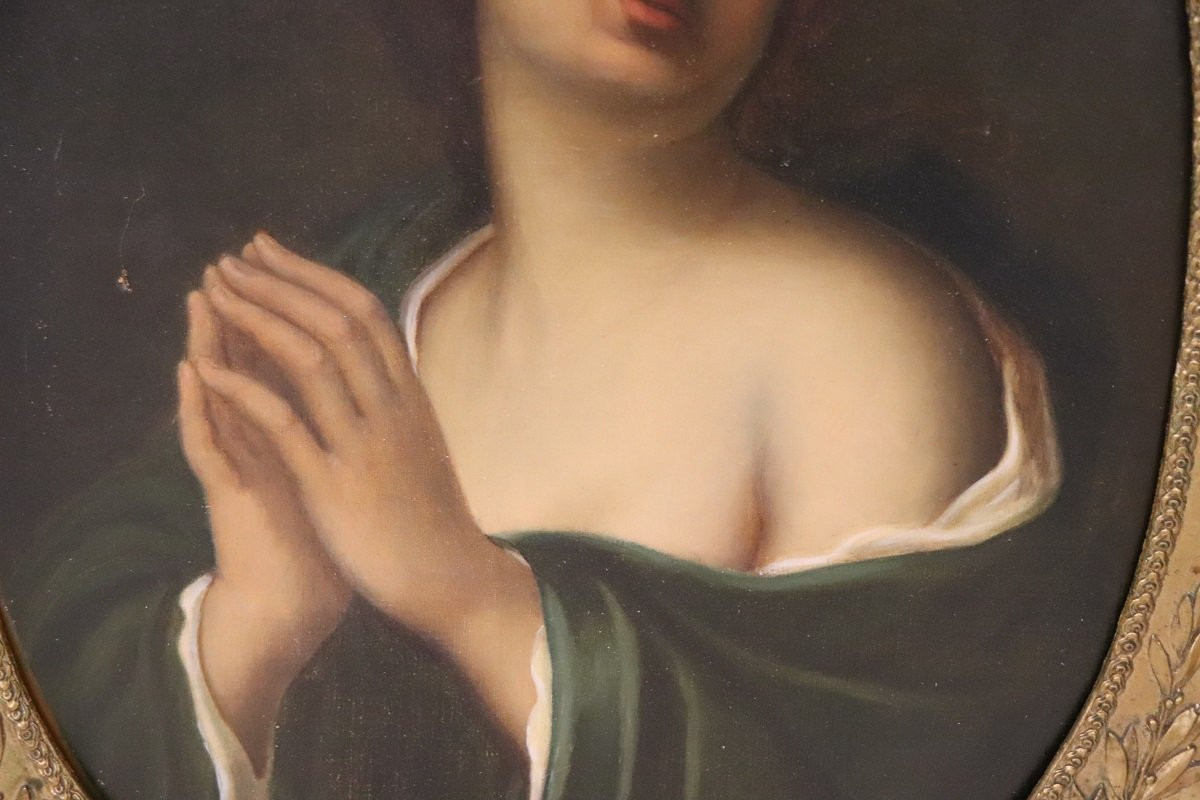 Oil Painting On Canvas, Mary Magdalene In Prayer, 19th Century-photo-3