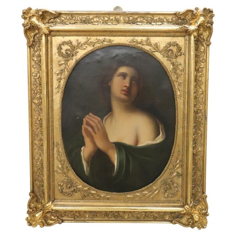 Oil Painting On Canvas, Mary Magdalene In Prayer, 19th Century