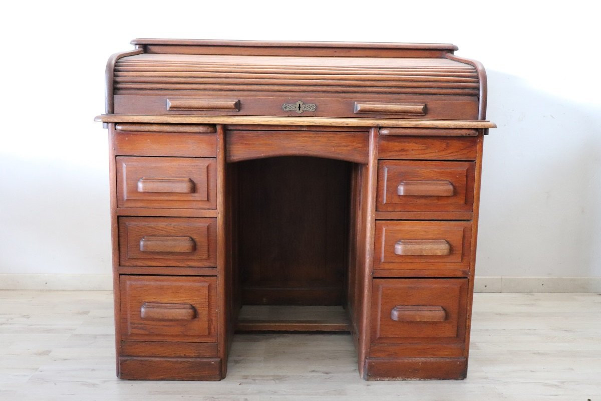 Bureau à cylindre en chêne, Italie, début du XXe siècle-photo-2