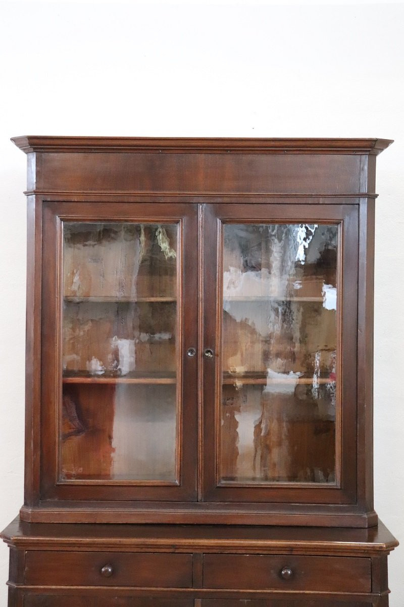 Buffet ancien en placage de noyer, Italie, XIXe siècle-photo-2