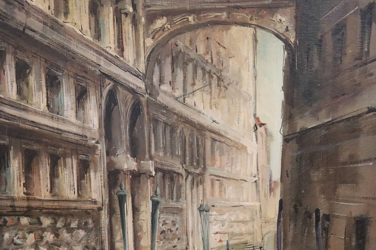 Venise, le Pont des Soupirs, huile sur toile, Italie, XXe siècle, signée C. Rizzi-photo-4