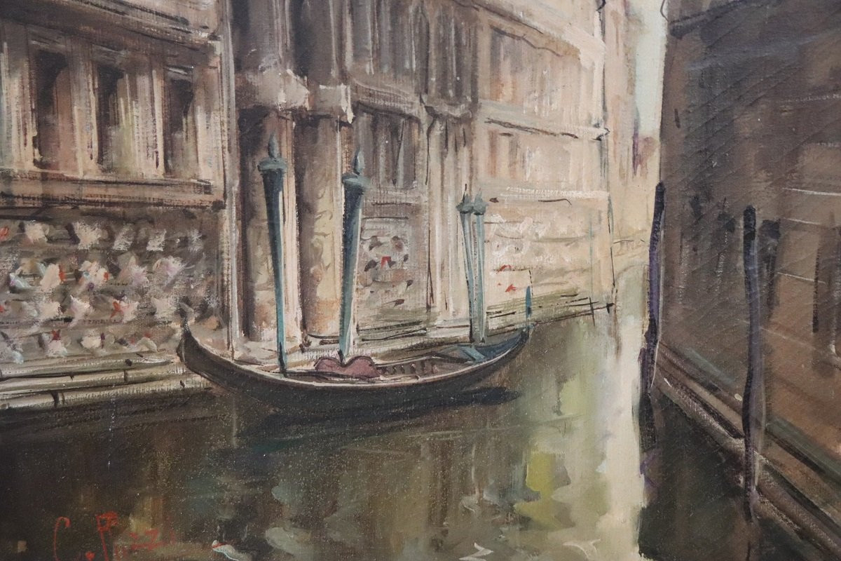 Venise, le Pont des Soupirs, huile sur toile, Italie, XXe siècle, signée C. Rizzi-photo-1