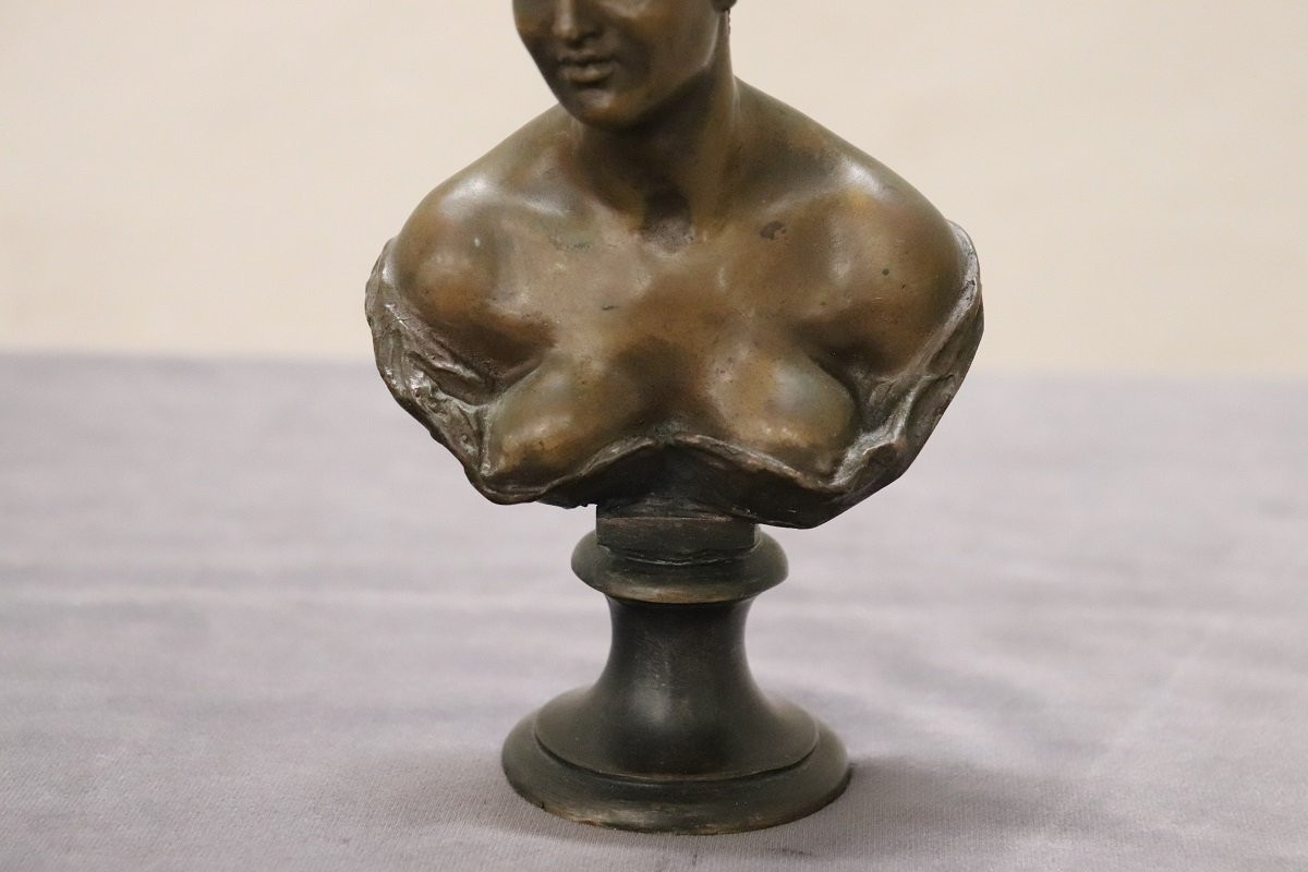 Small Bust Of A Young Woman In Bronze, Italy, Signed Gemito-photo-3