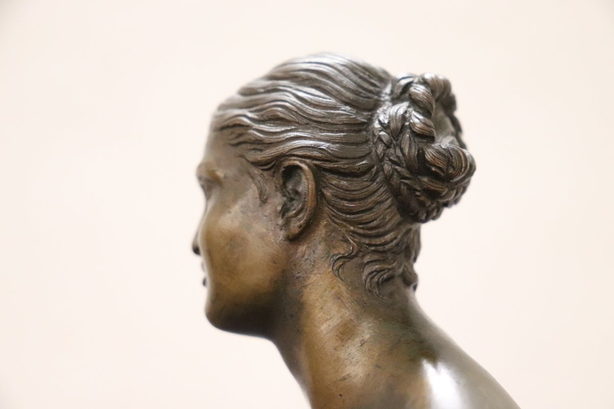 Small Bust Of A Young Woman In Bronze, Italy, Signed Gemito-photo-6