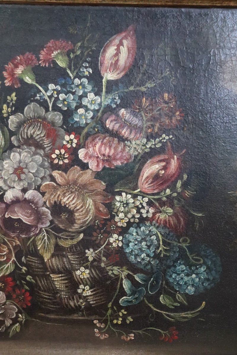 Nature morte aux fleurs, huile sur toile, Italie, XVIIIe siècle-photo-3