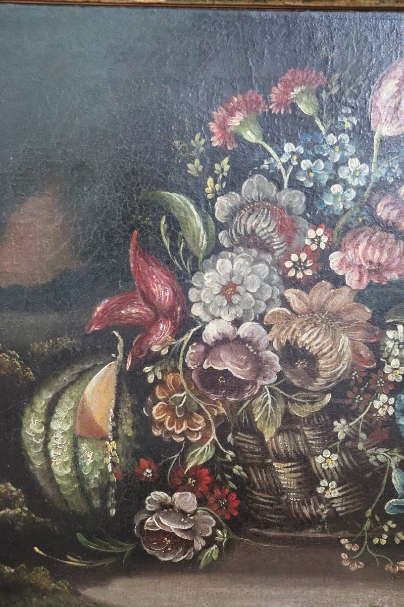 Nature morte aux fleurs, huile sur toile, Italie, XVIIIe siècle-photo-4