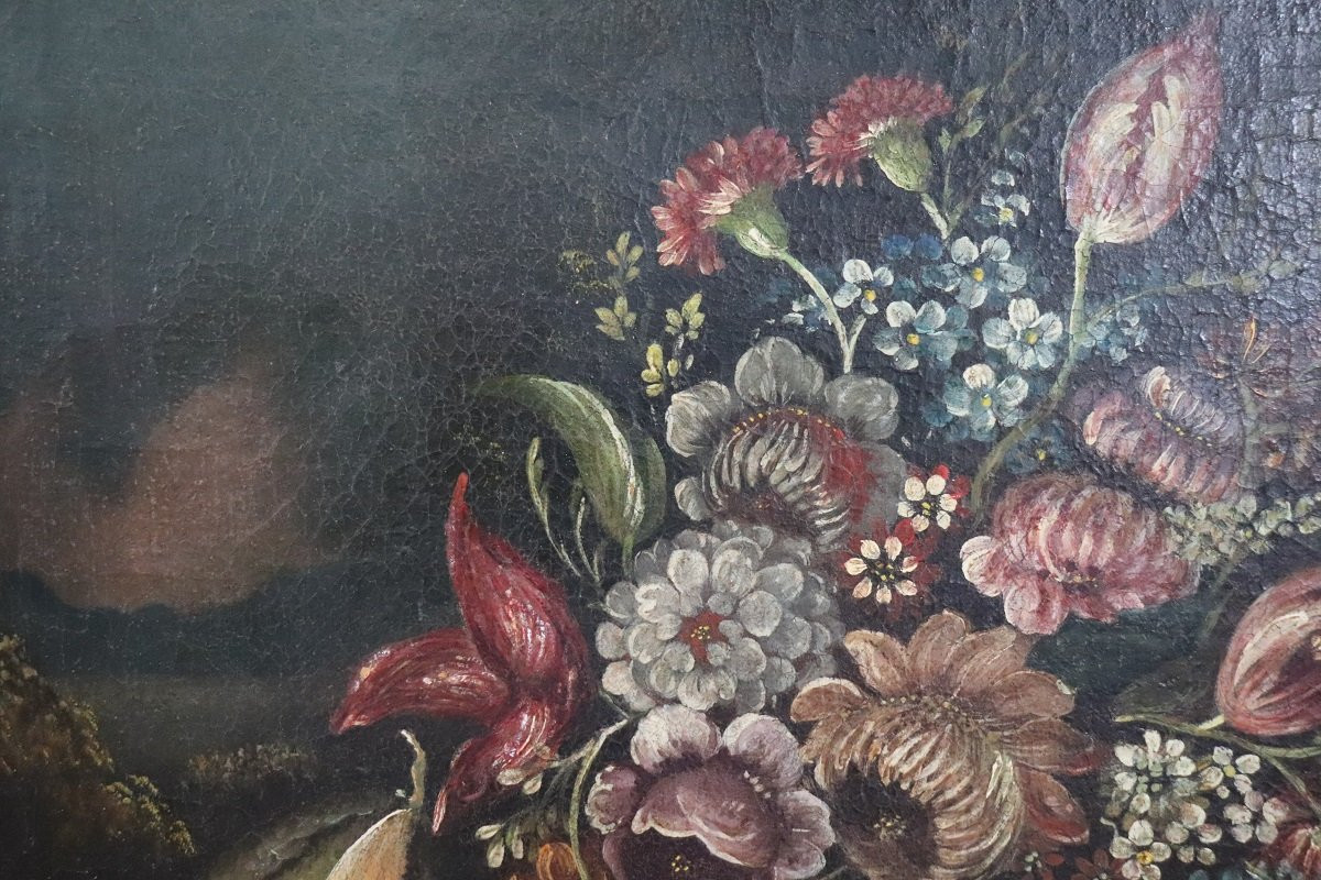 Nature morte aux fleurs, huile sur toile, Italie, XVIIIe siècle-photo-1