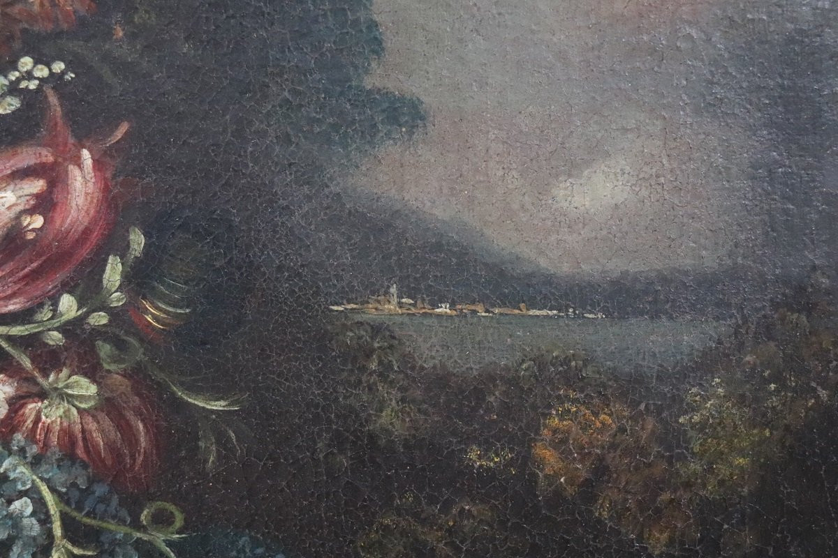 Nature morte aux fleurs, huile sur toile, Italie, XVIIIe siècle-photo-5