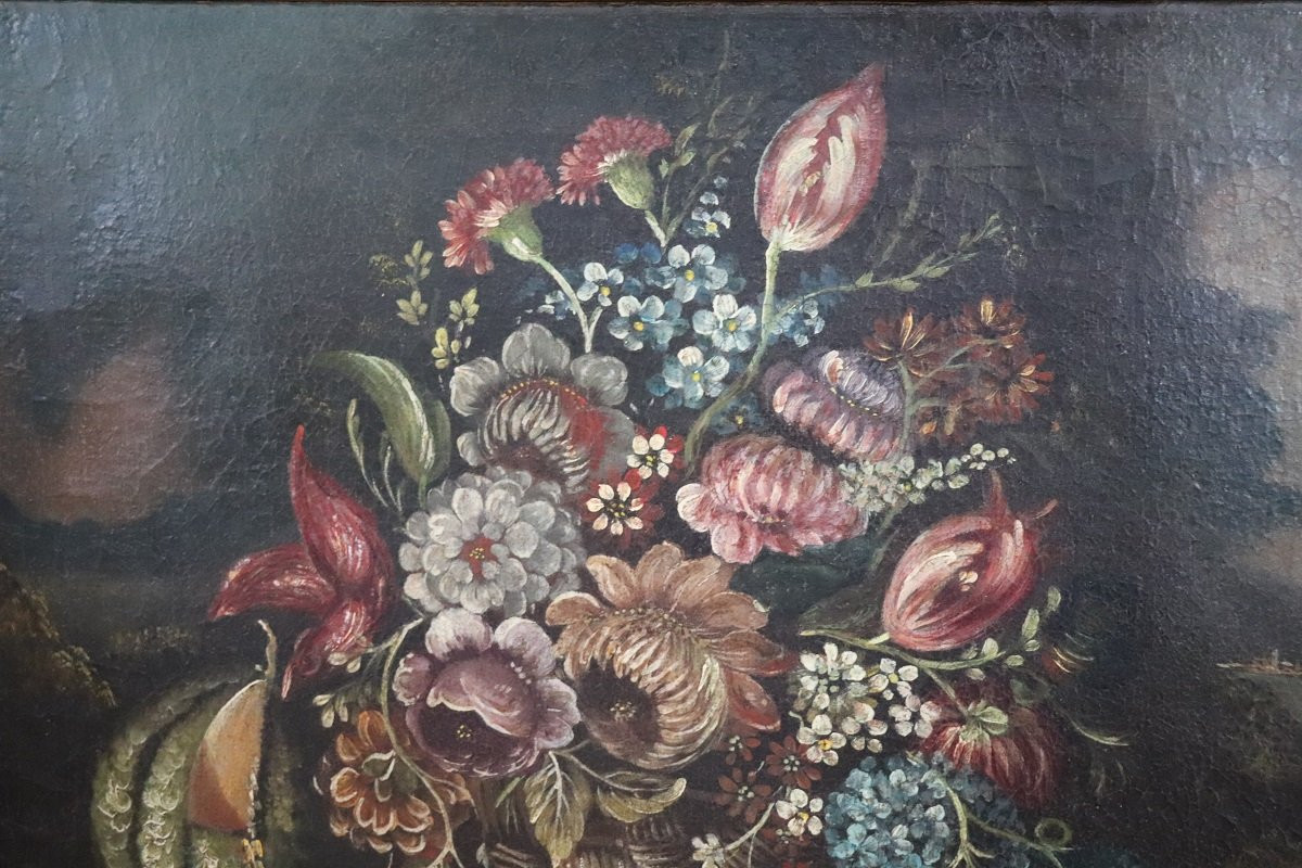 Nature morte aux fleurs, huile sur toile, Italie, XVIIIe siècle-photo-6