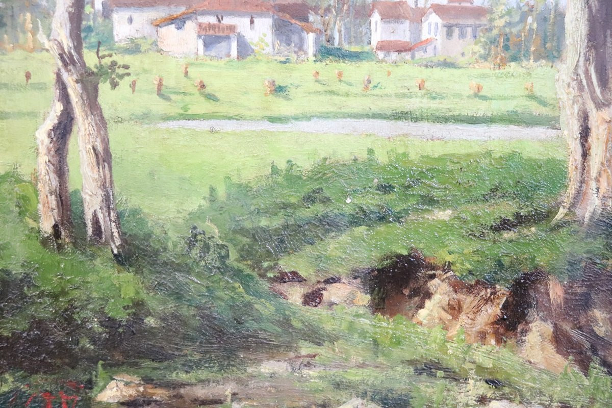 Ensemble de 2 paysages champêtres, huile sur bois, Italie début du XXe siècle-photo-2