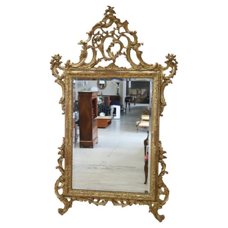 Louis XVI Style Carved And Gilded Wood Wall Mirror, Italy Early 20th Century