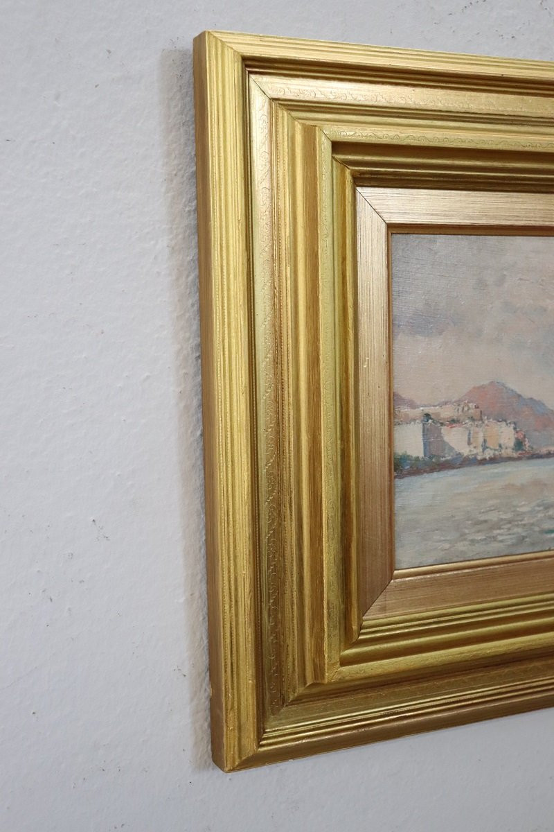 View Of The Gulf Of Naples, Oil Painting On Board, Italy Early 20th Century, Signed-photo-5