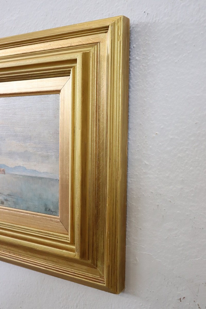 View Of The Gulf Of Naples, Oil Painting On Board, Italy Early 20th Century, Signed-photo-6