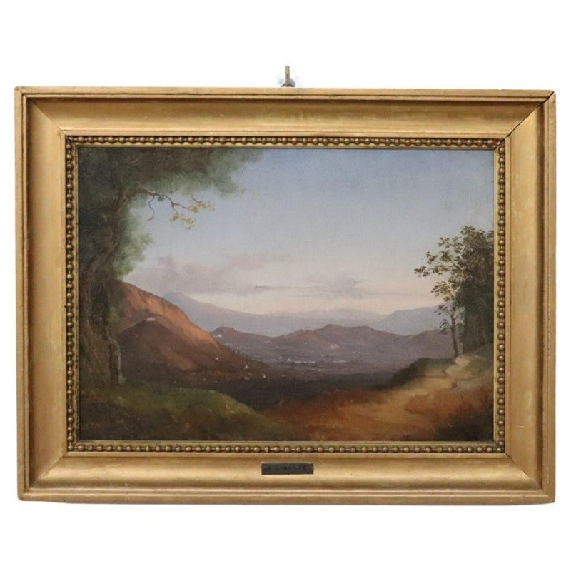 Panoramic View Of Naples, Oil Painting On Canvas, Italy 19th Century