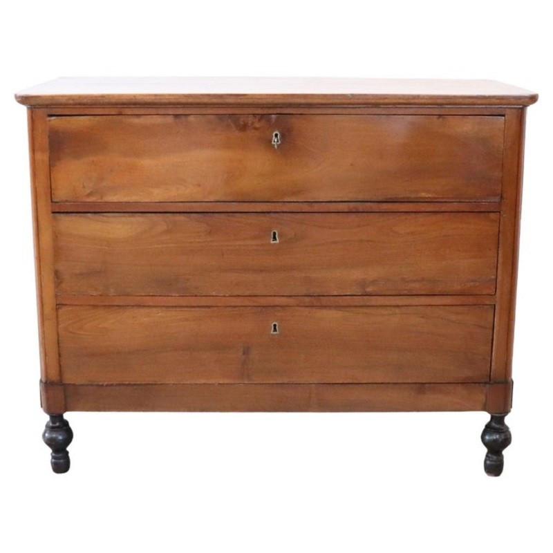Commode ancienne en noyer massif, Italie, XIXe siècle