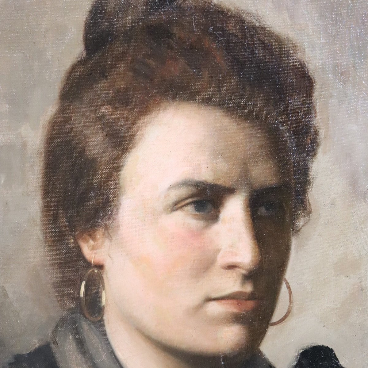 Peinture à l'huile sur toile, portrait de femme signé Nazzareno Sidoli-photo-3