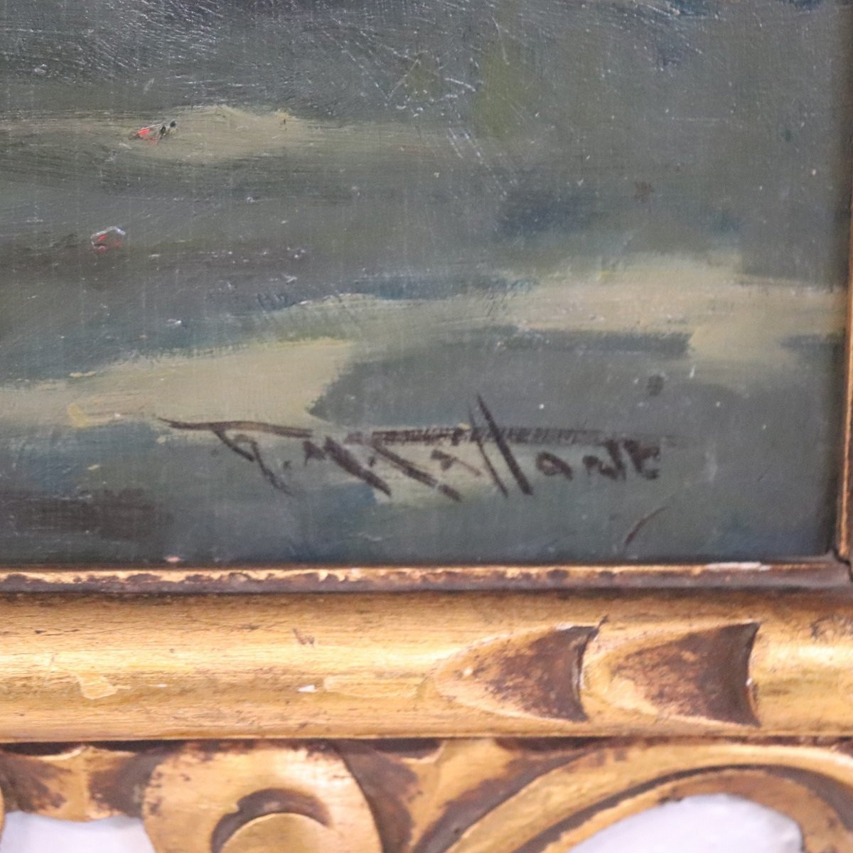 Oil Painting On Plywood, People In The City Park, Early 20th Century-photo-1