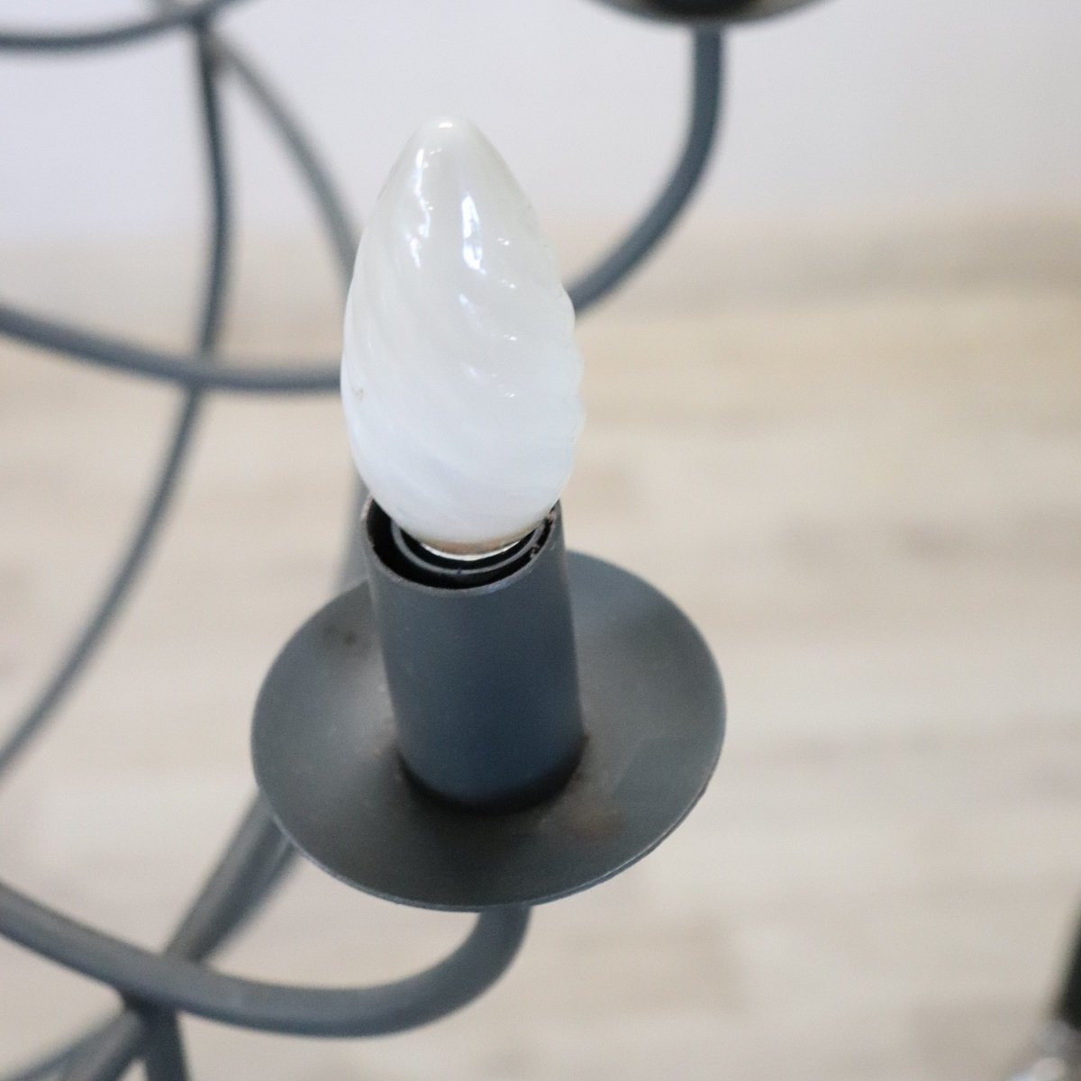 Vintage Large Iron Balloon Chandelier, 12 Bulbs-photo-4