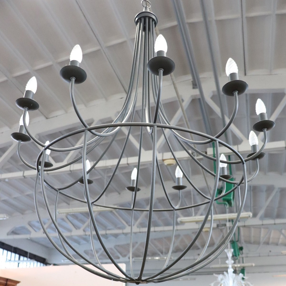 Vintage Large Iron Balloon Chandelier, 12 Bulbs-photo-6