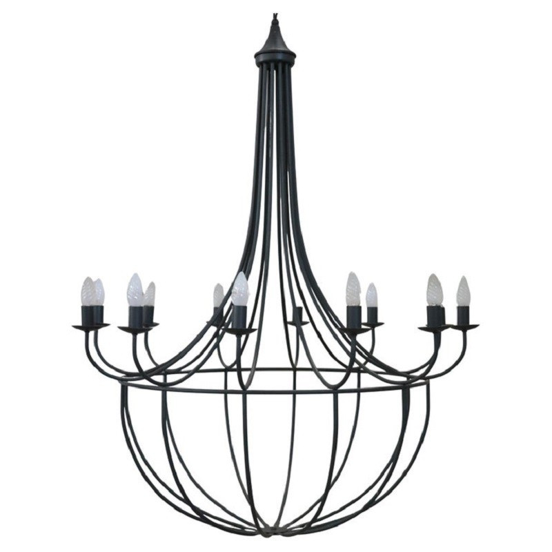 Vintage Large Iron Balloon Chandelier, 12 Bulbs