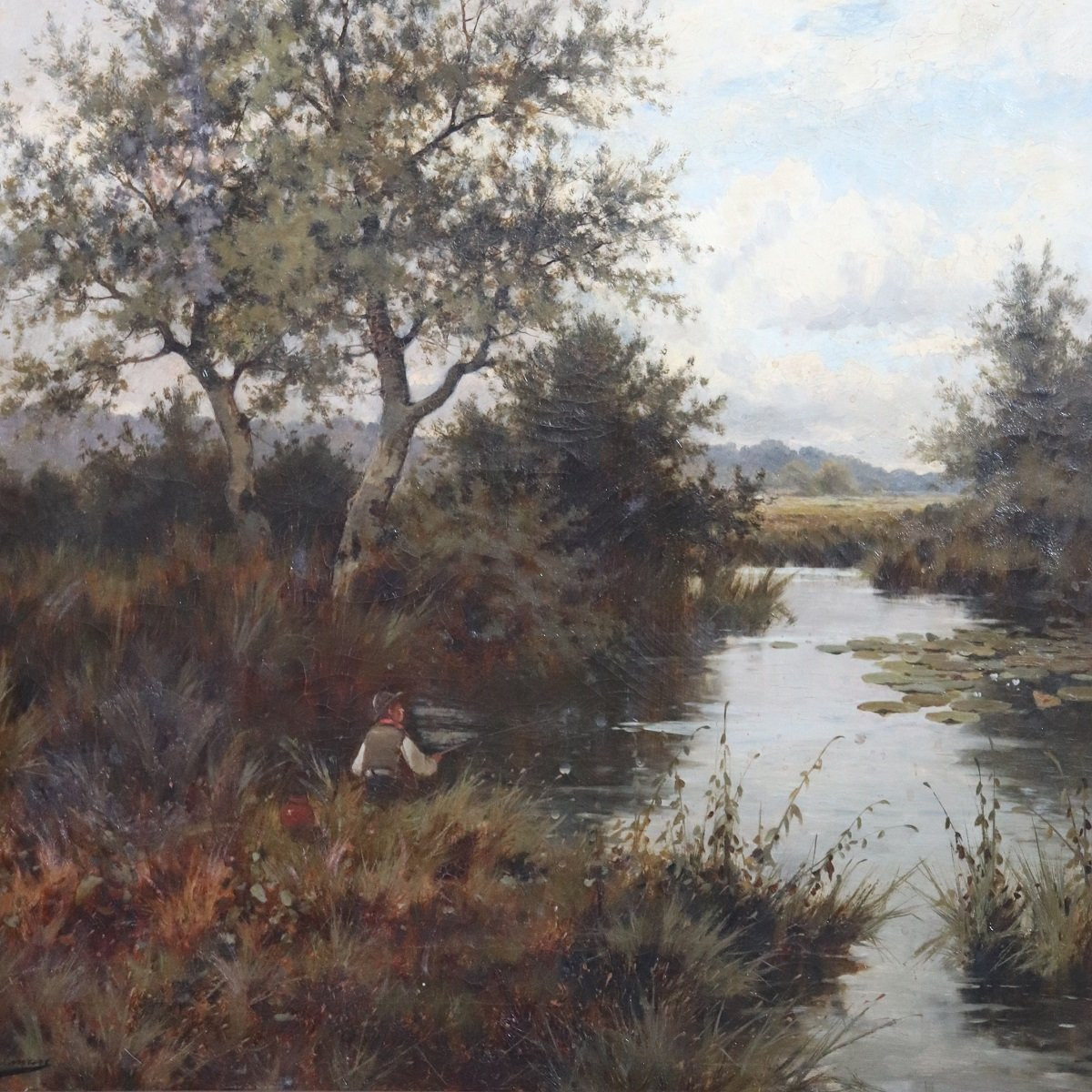 Peinture à l'huile sur toile, paysage fluvial, signée J. Paulman, fin du XIXe siècle-photo-1