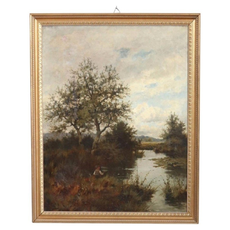 Peinture à l'huile sur toile, paysage fluvial, signée J. Paulman, fin du XIXe siècle