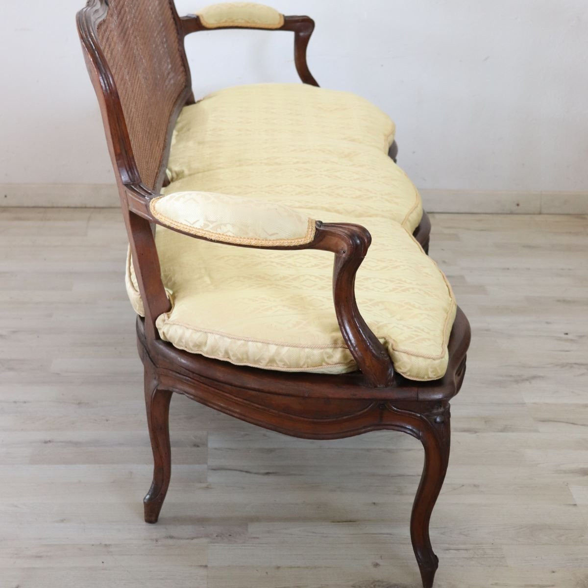 Antique Walnut And Vienna Straw Sofa, Italy 18th Century-photo-6