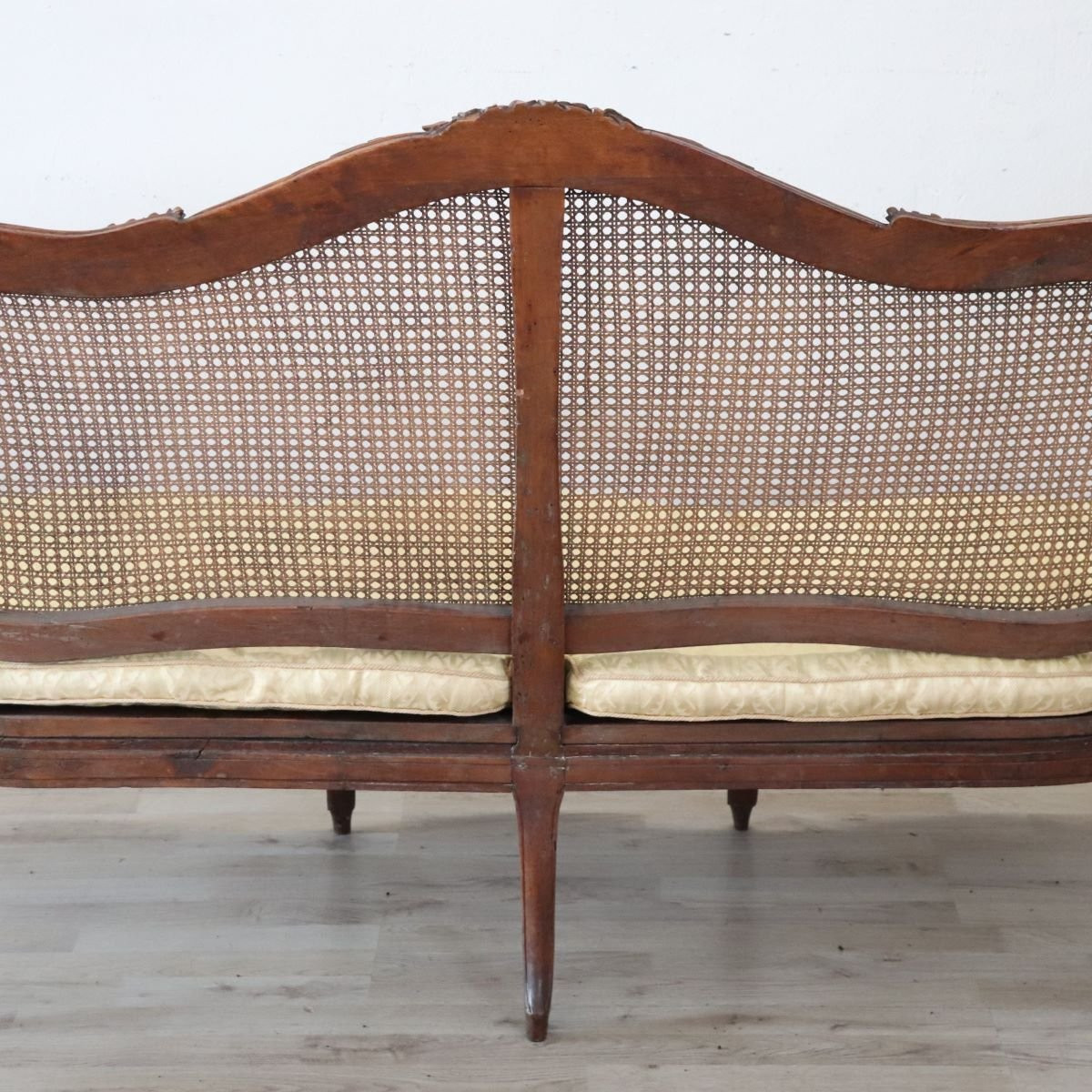 Antique Walnut And Vienna Straw Sofa, Italy 18th Century-photo-7