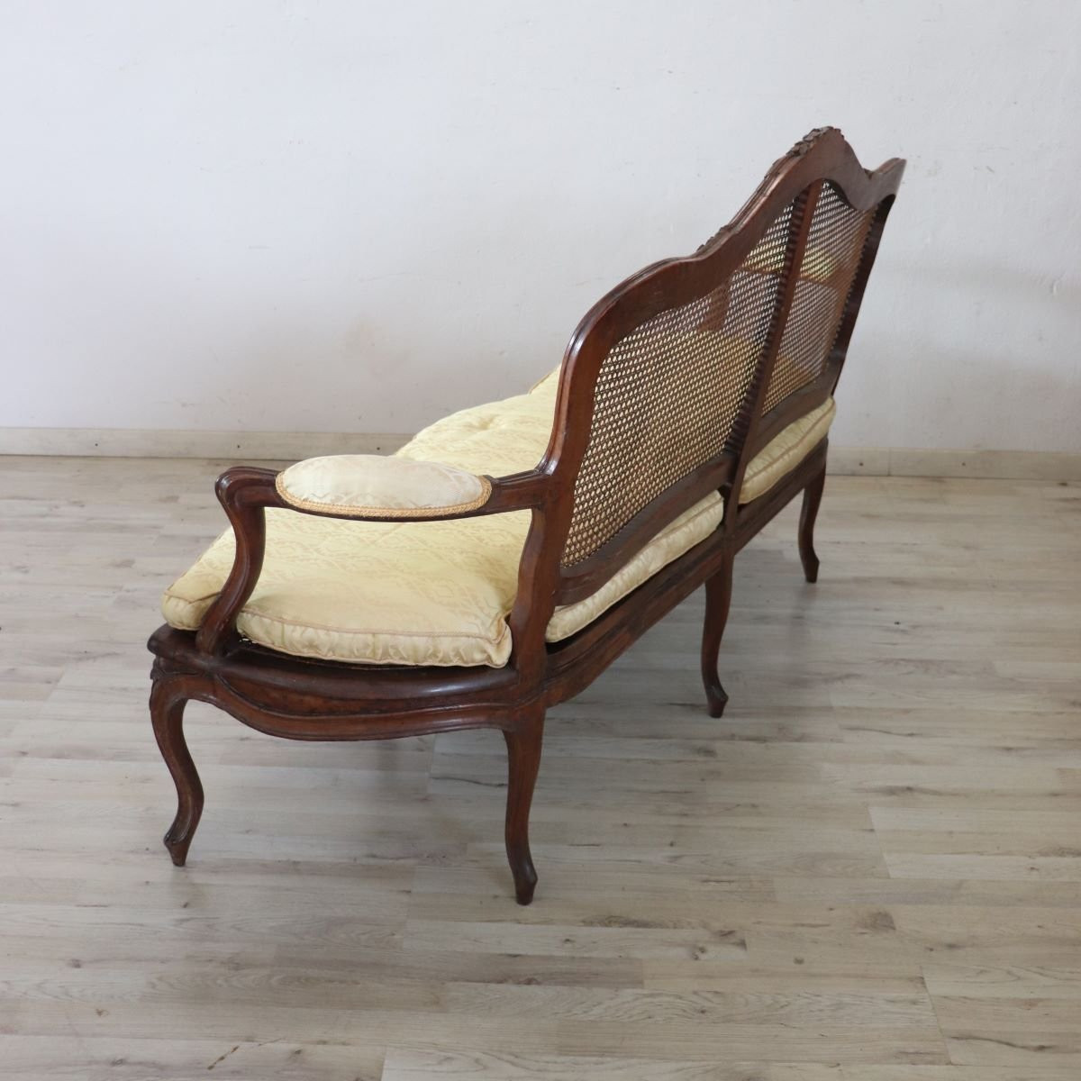 Antique Walnut And Vienna Straw Sofa, Italy 18th Century-photo-8