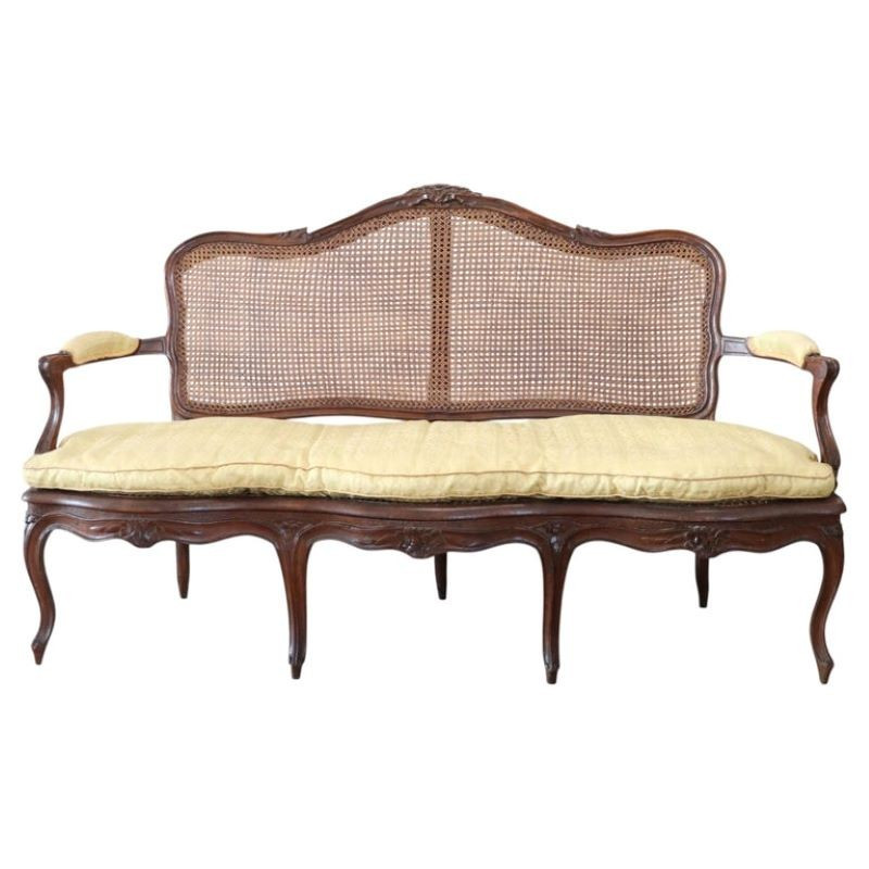 Antique Walnut And Vienna Straw Sofa, Italy 18th Century