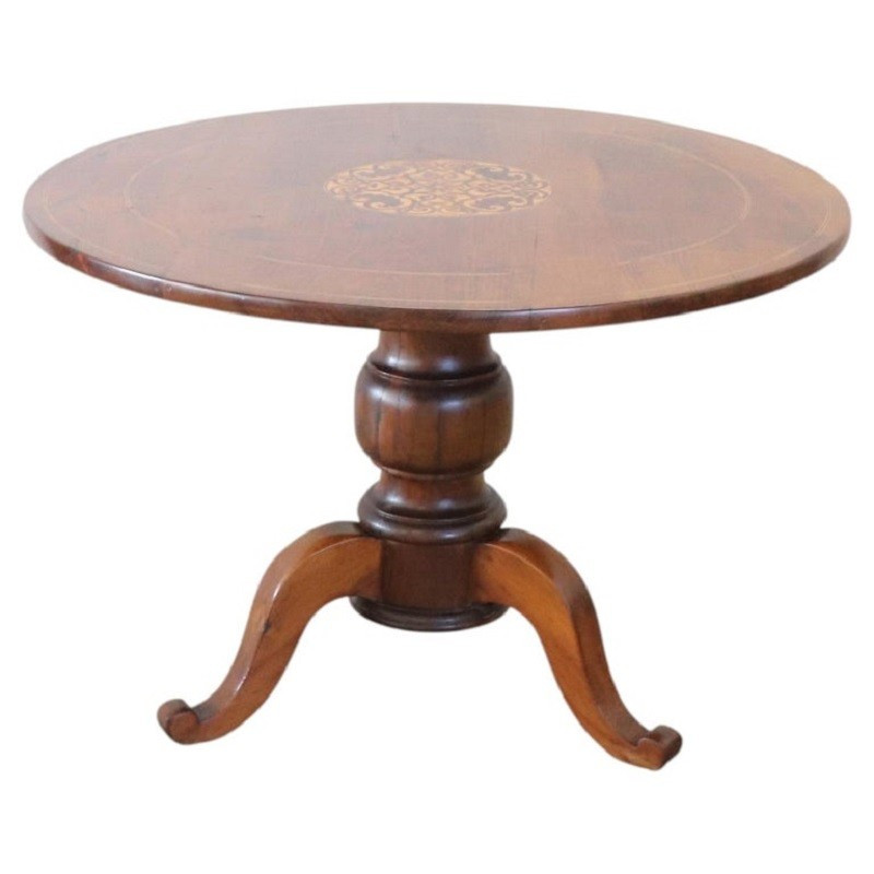 Table ancienne en noyer incrusté, Italie, milieu du XIXe siècle