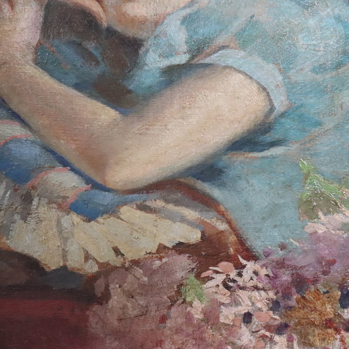 Girl Lying Down, Oil Painting On Board Signed A Villa, Italy Late 19th Century-photo-3