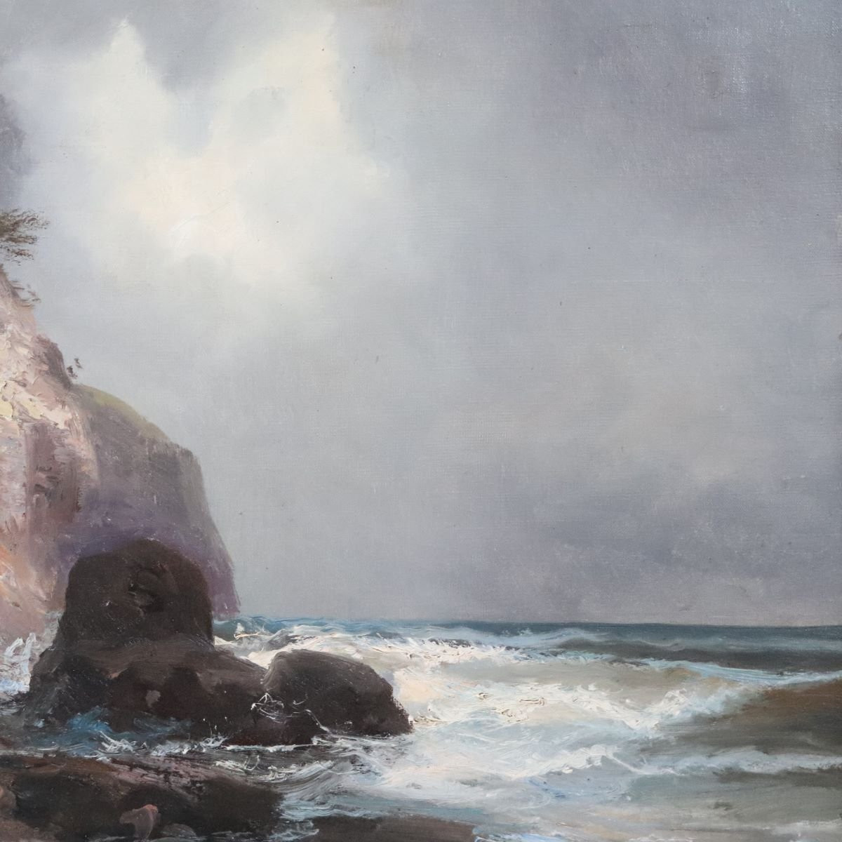 Paysage marin avec falaise, peinture à l'huile sur toile, Italie, XXe siècle-photo-2