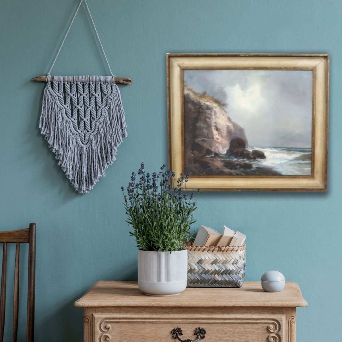 Paysage marin avec falaise, peinture à l'huile sur toile, Italie, XXe siècle-photo-4