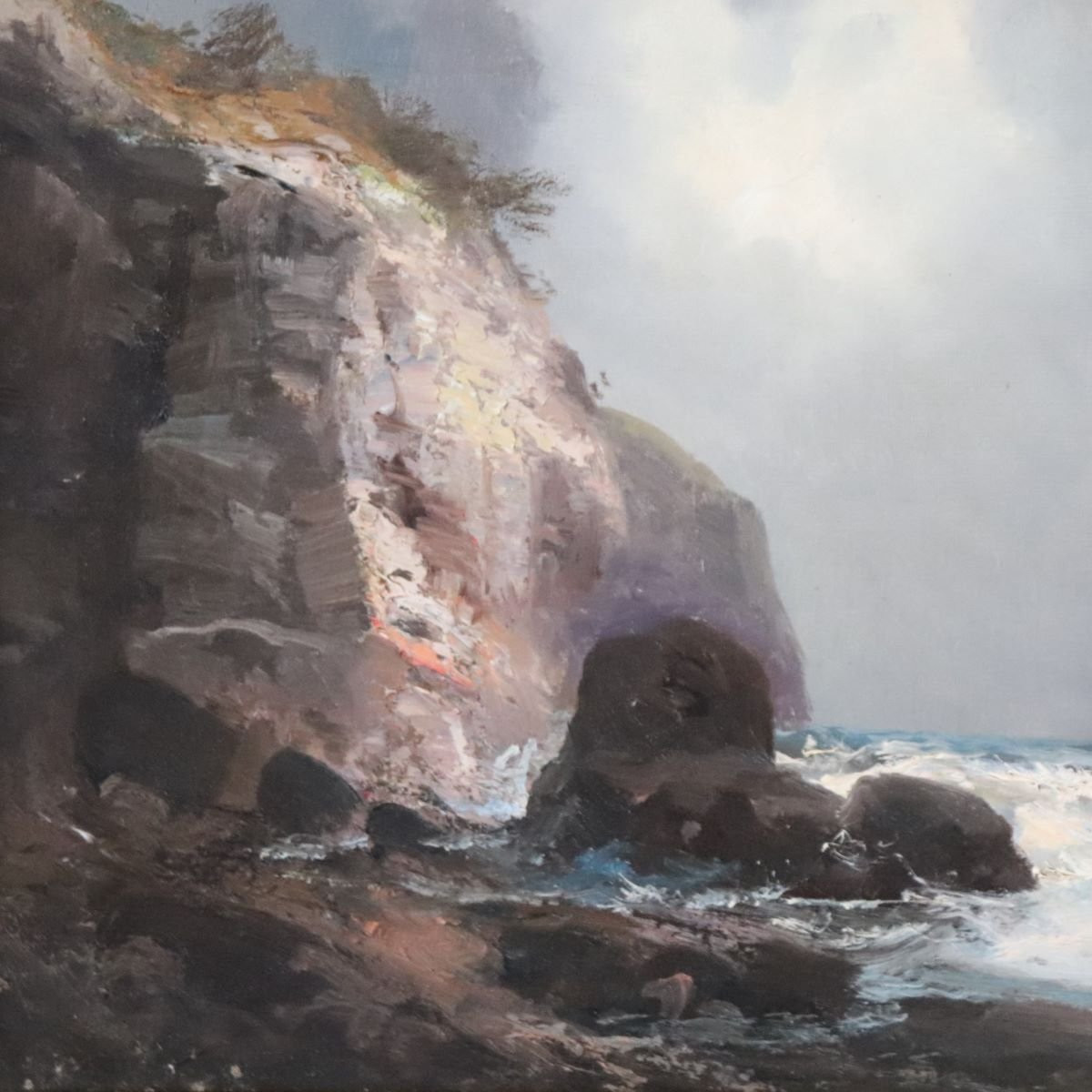 Paysage marin avec falaise, peinture à l'huile sur toile, Italie, XXe siècle-photo-1
