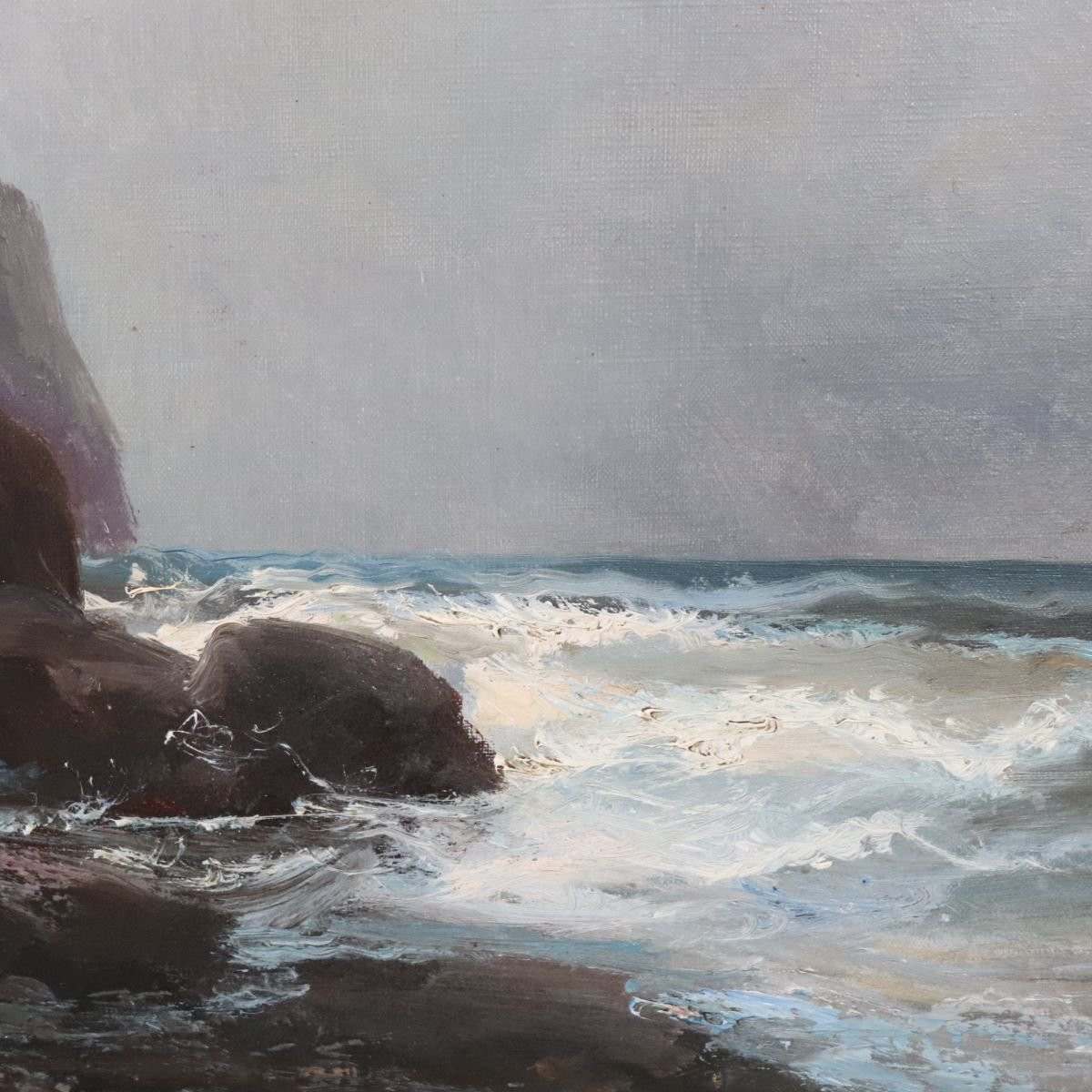 Paysage marin avec falaise, peinture à l'huile sur toile, Italie, XXe siècle-photo-2