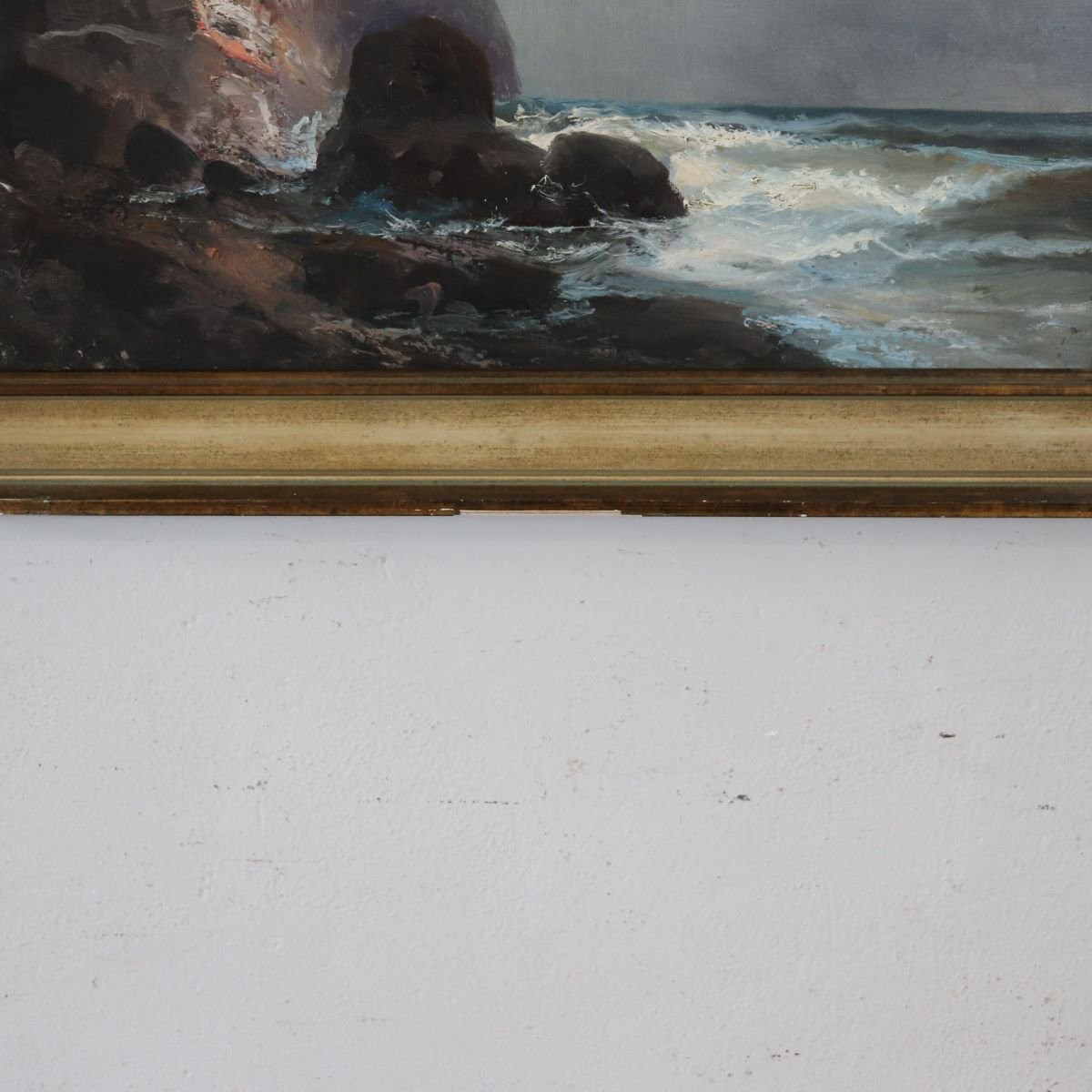 Paysage marin avec falaise, peinture à l'huile sur toile, Italie, XXe siècle-photo-4