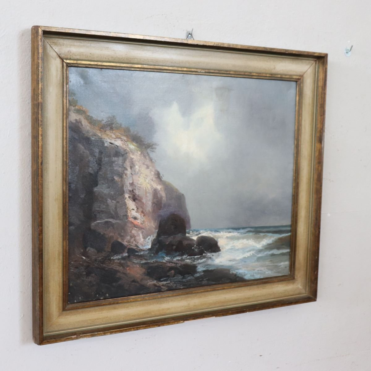 Paysage marin avec falaise, peinture à l'huile sur toile, Italie, XXe siècle-photo-6