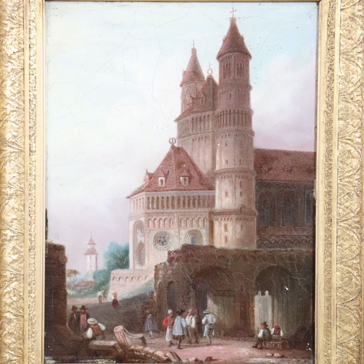 Worms Cathedral, Oil On Panel, 19th Century-photo-2