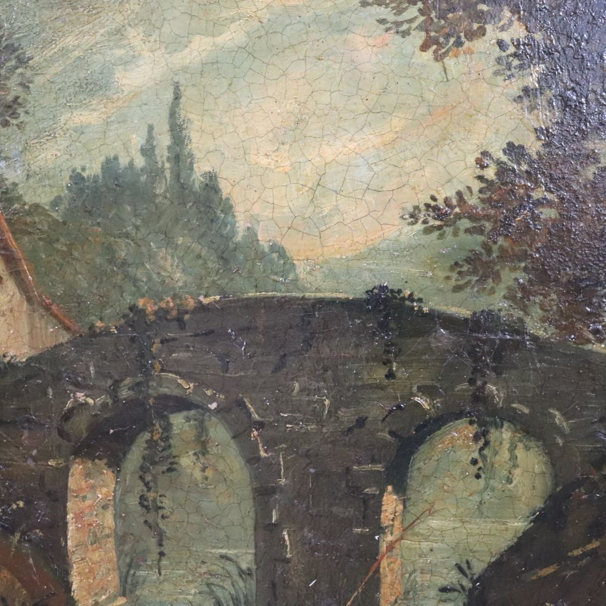 River Landscape, Oil On Canvas, Italy, 19th Century-photo-5