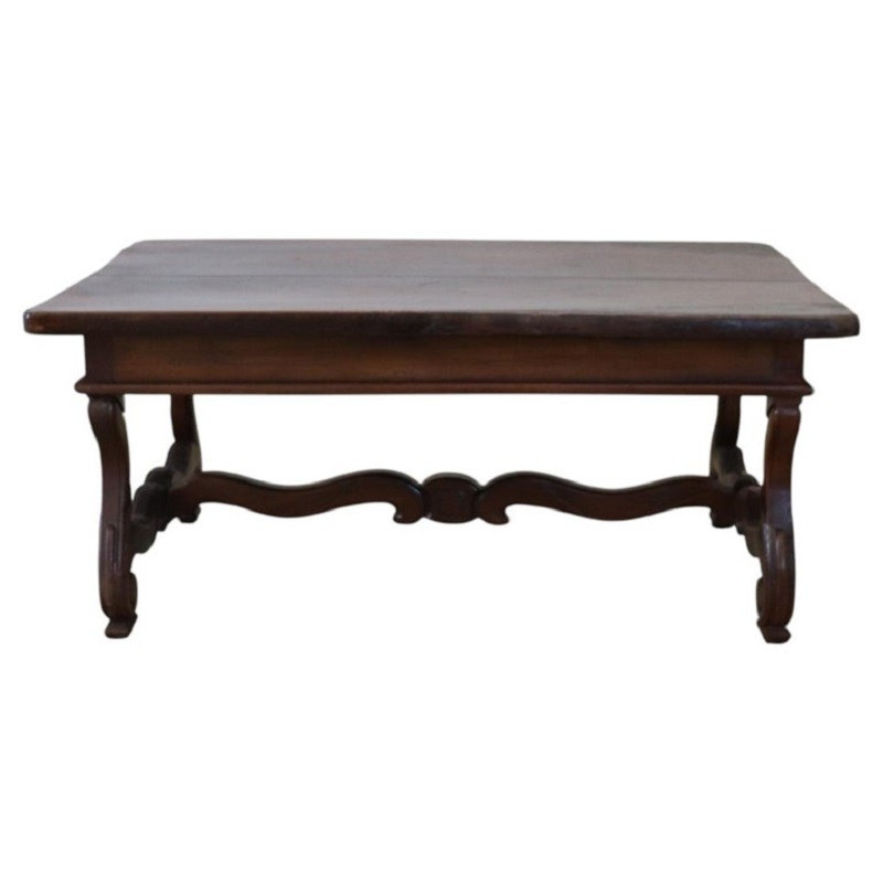 Solid Walnut Coffee Table, Italy, Early 20th Century, Restored
