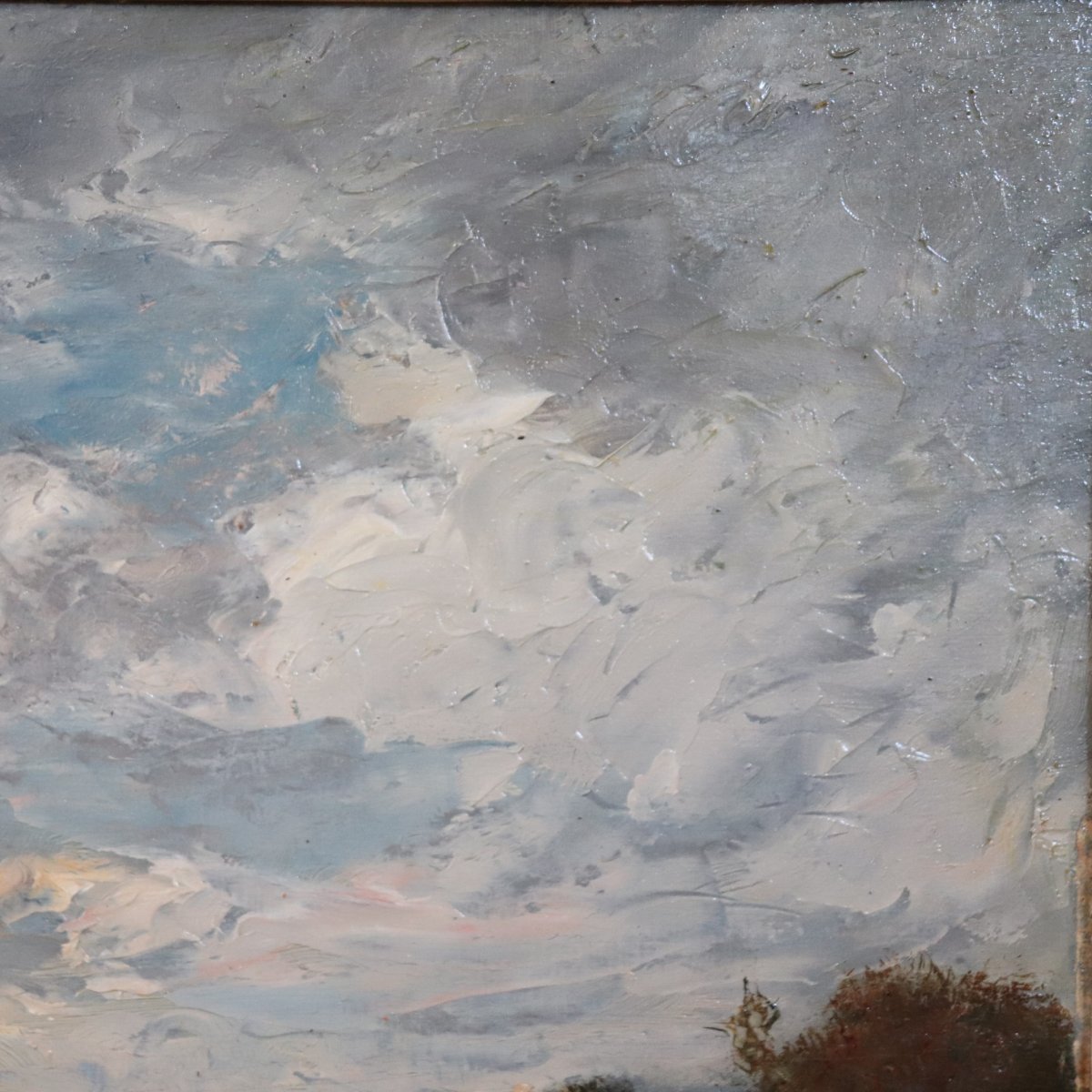 Oil Painting On Panel, Landscape With A Flock Of Sheep, Signed V. Bussolino, Italy, 19th Century-photo-2