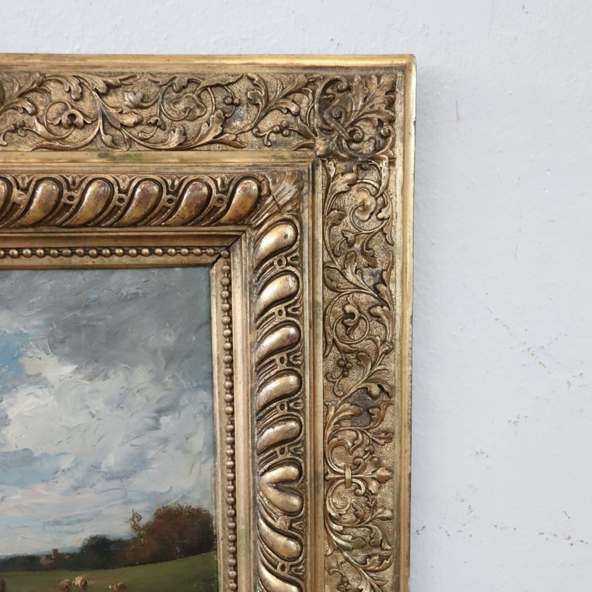 Oil Painting On Panel, Landscape With A Flock Of Sheep, Signed V. Bussolino, Italy, 19th Century-photo-7