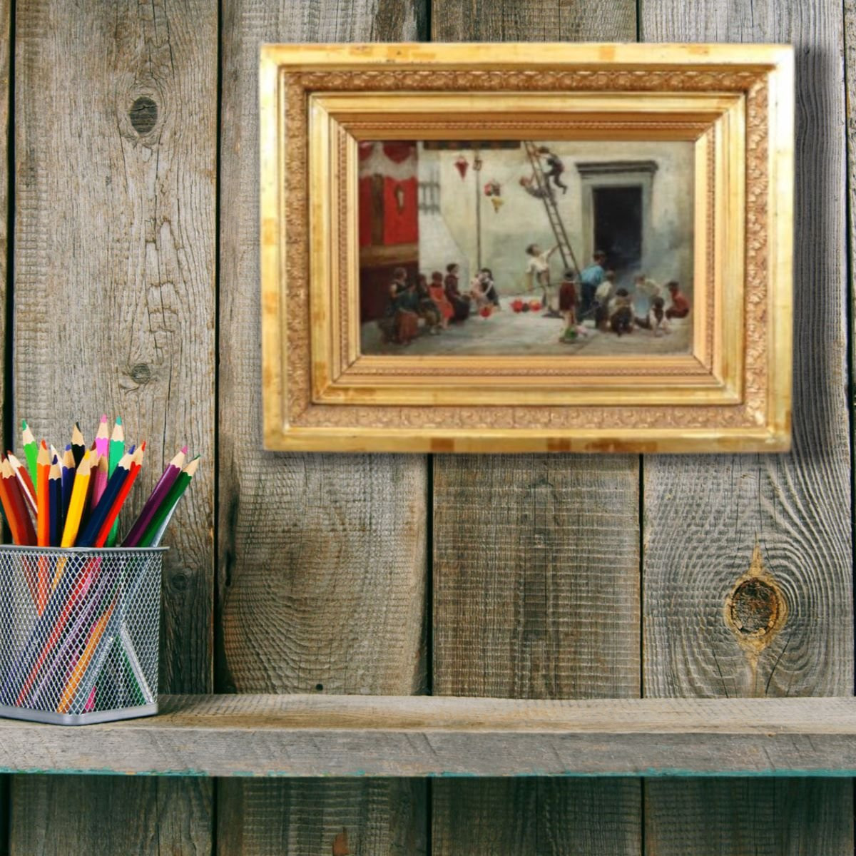 Peinture à l'huile sur toile, Enfants jouant, Italie, XIXe siècle-photo-4