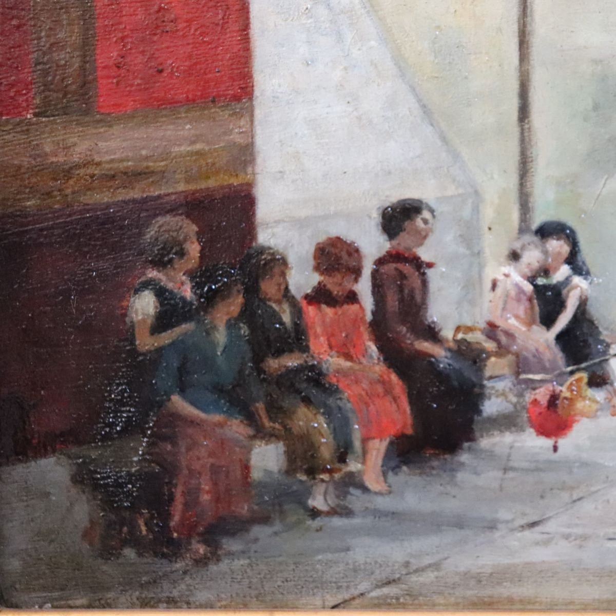 Peinture à l'huile sur toile, Enfants jouant, Italie, XIXe siècle-photo-1