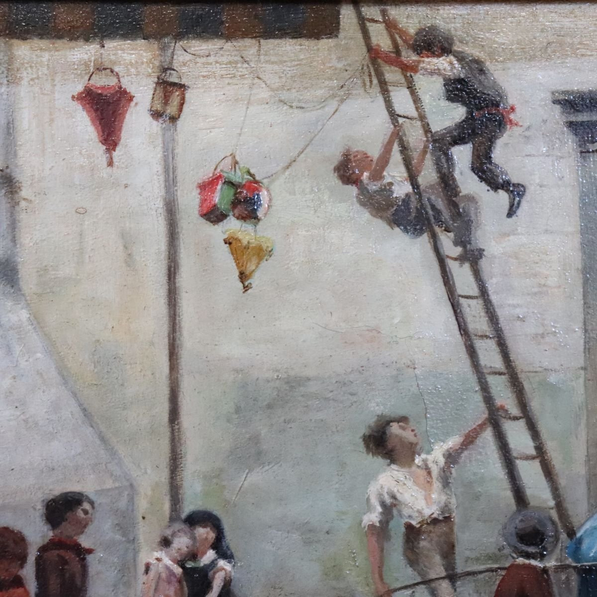 Peinture à l'huile sur toile, Enfants jouant, Italie, XIXe siècle-photo-2