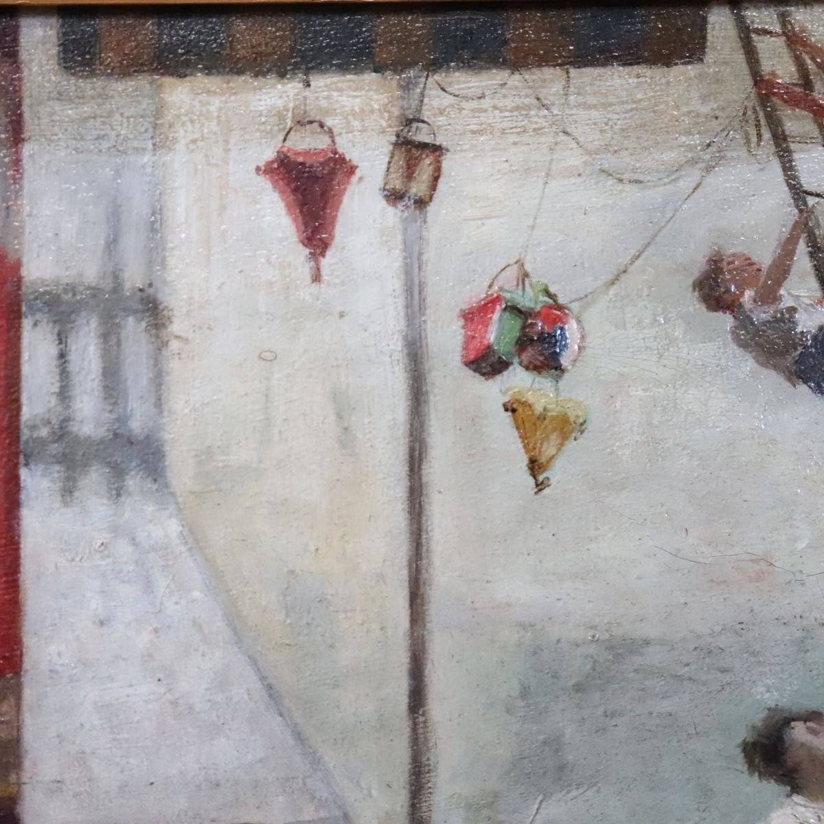 Peinture à l'huile sur toile, Enfants jouant, Italie, XIXe siècle-photo-4